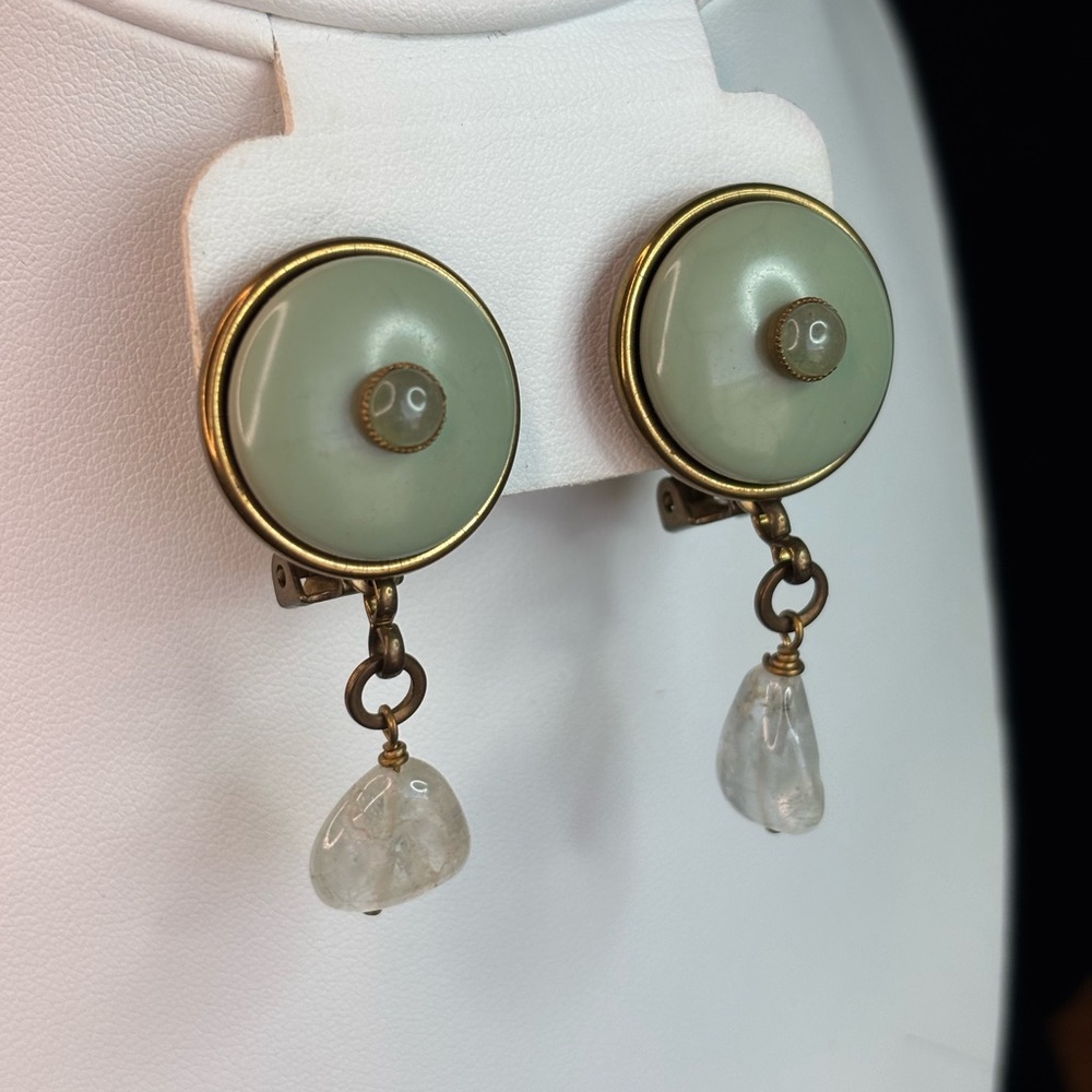 Jan Michaels Gold and Cream Dangle Earrings